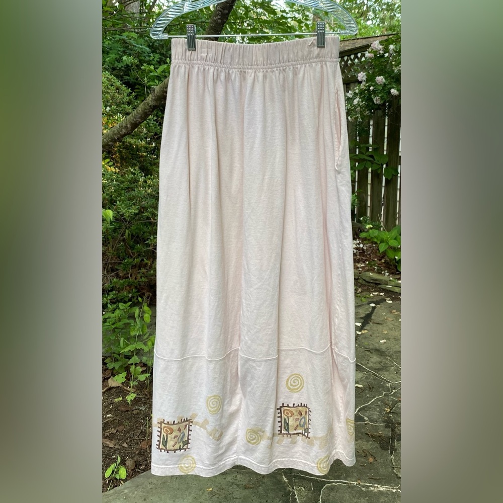 Blue Fish Blush Pink Long Skirt w Flowers & Swirls Art